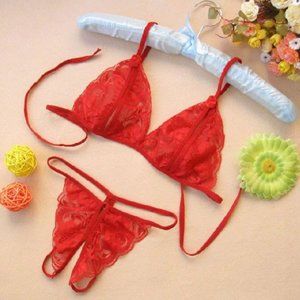 Frilly Women's Lace Open Crotch Thongs G-string Top Underwear Bra Set Sleepwear